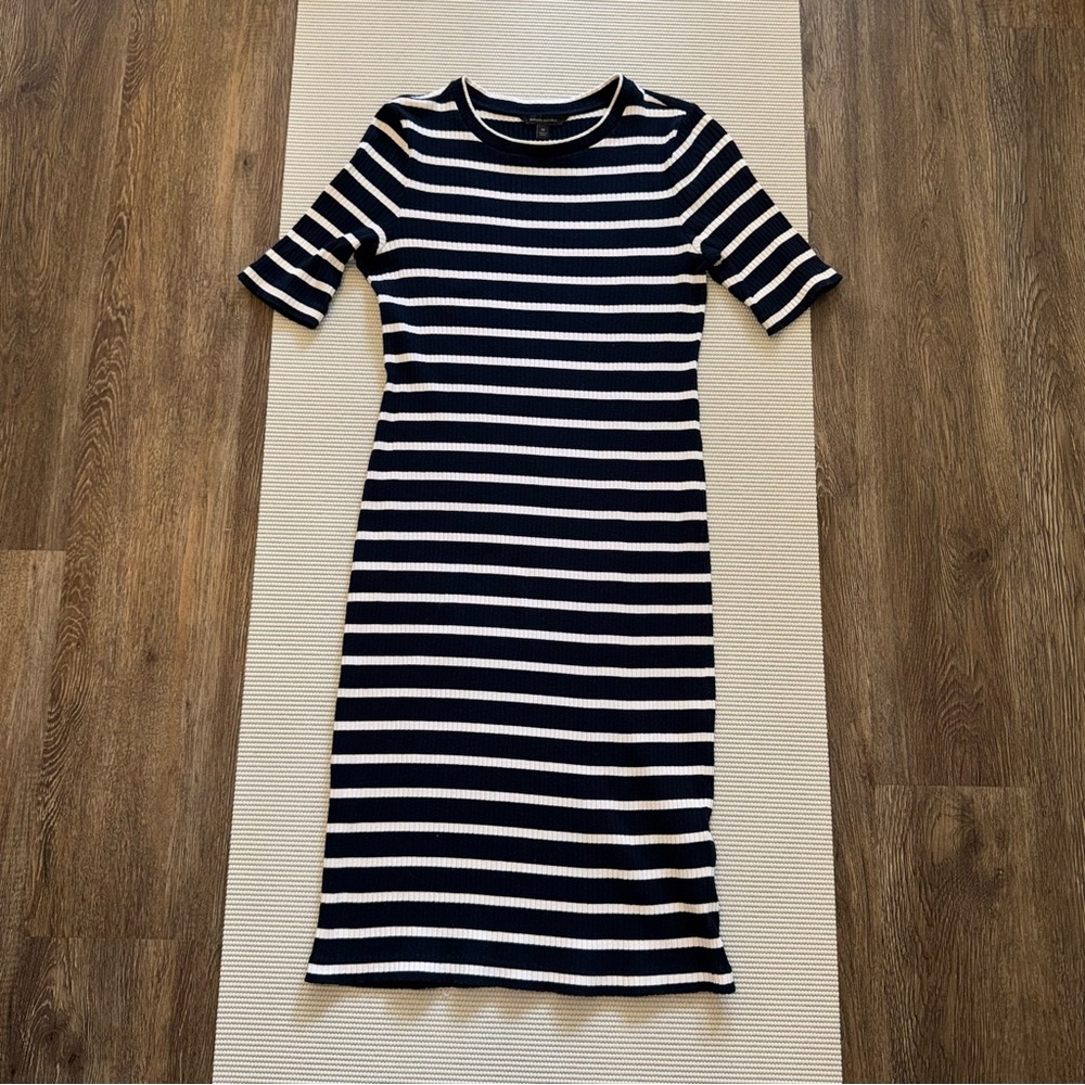Banana Republic Striped Navy and White Stretch Midi Dress - Picture 7 of 7